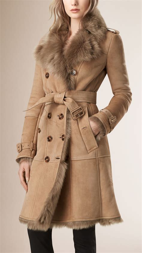 burberry thetford shearling coat|burberry coats for women.